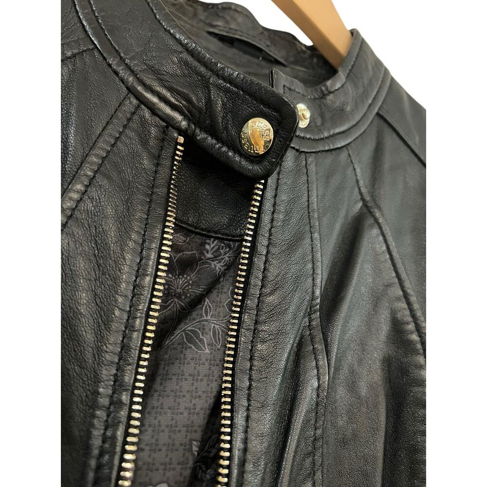 Vintage Y2K Guess Genuine Leather Motorcycle Jacket Black Small Gold Zip